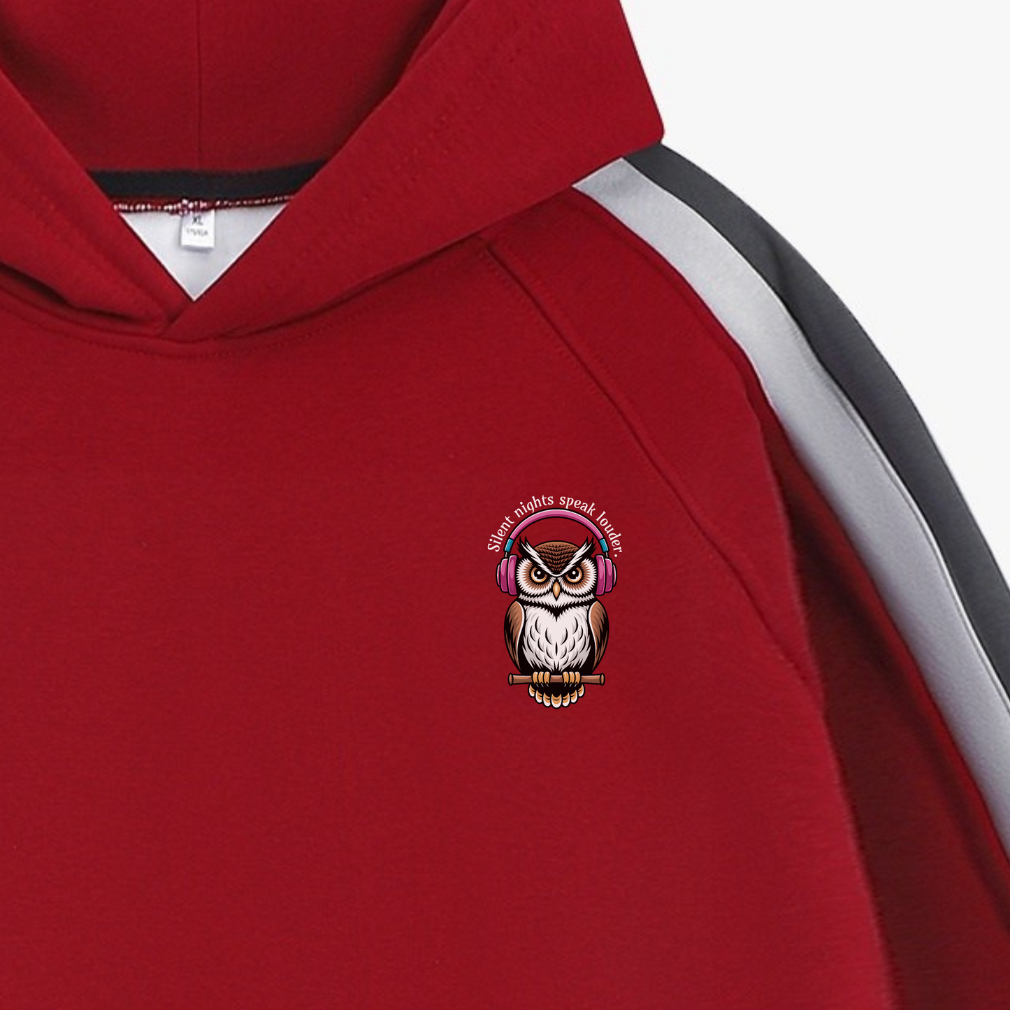 Silent Nights Speak Louder – Striped Sleeves Hoodie – Wine Red