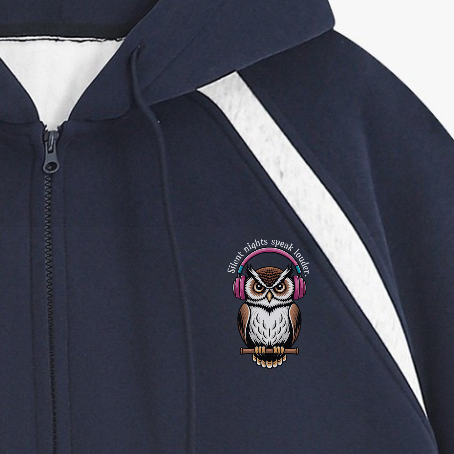 Silent Nights Speak Louder. Zip Hoodie – Navy Blue